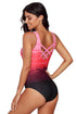 Abstract Etched Print Scoop Neck One Piece Swimsuit