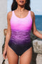 Abstract Etched Print Scoop Neck One Piece Swimsuit