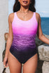 Abstract Etched Print Scoop Neck One Piece Swimsuit