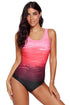 Abstract Etched Print Scoop Neck One Piece Swimsuit
