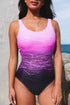 Abstract Etched Print Scoop Neck One Piece Swimsuit