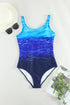 Abstract Etched Print Scoop Neck One Piece Swimsuit