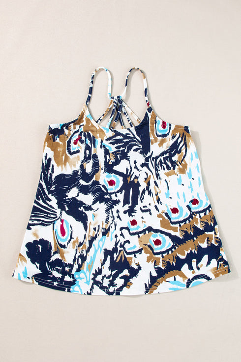Abstract Feather Print Scoop Neck Tank Top