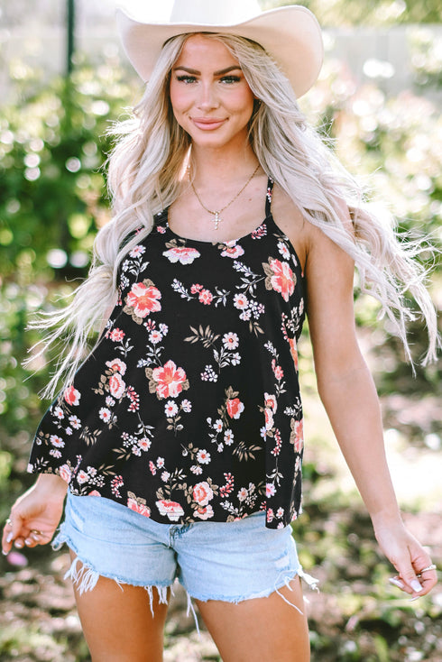 Abstract Feather Print Scoop Neck Tank Top