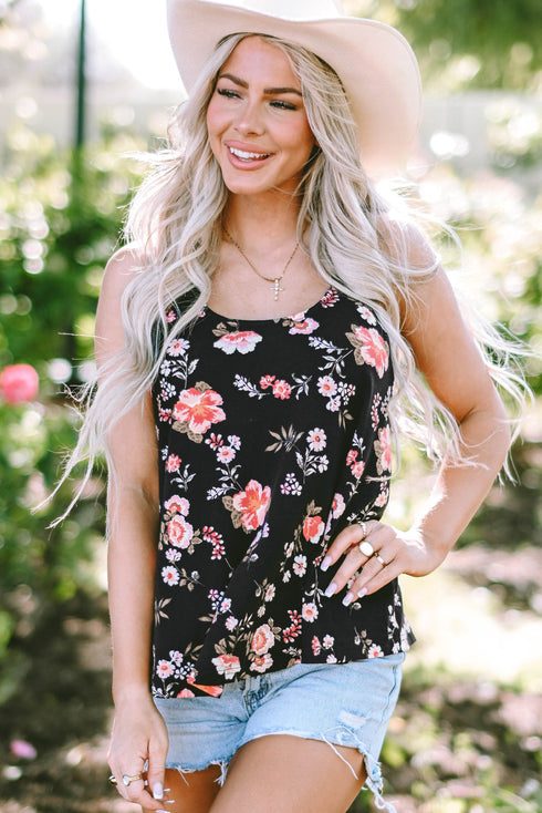 Abstract Feather Print Scoop Neck Tank Top