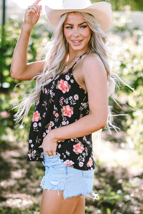 Abstract Feather Print Scoop Neck Tank Top