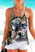 Abstract Feather Print Scoop Neck Tank Top
