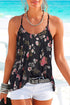 Abstract Feather Print Scoop Neck Tank Top