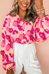 Abstract Floral Balloon Sleeve Button Down Shirt