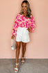 Abstract Floral Balloon Sleeve Button Down Shirt