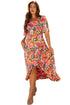 Abstract Floral Flutter Sleeve High Low Wrap Dress