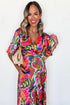 Abstract Floral Flutter Sleeve High Low Wrap Dress