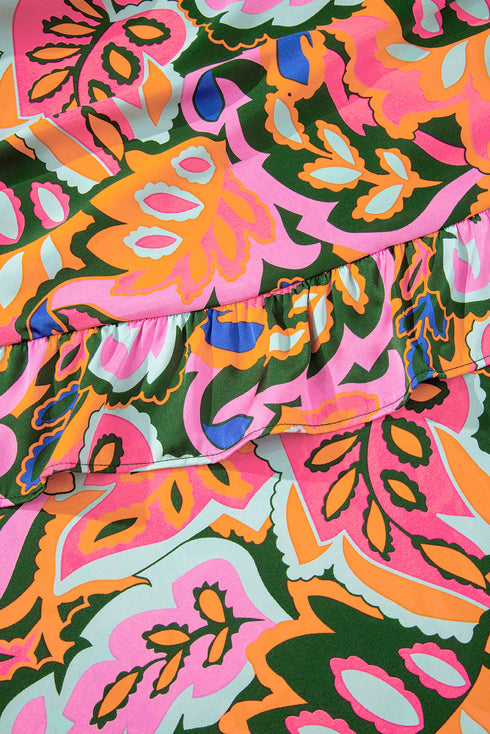 Abstract Floral Flutter Sleeve High Low Wrap Dress