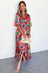 Abstract Floral Flutter Sleeve High Low Wrap Dress