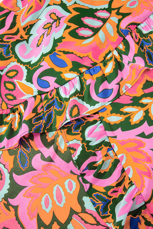 Abstract Floral Flutter Sleeve High Low Wrap Dress