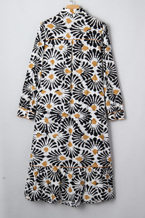 Abstract Floral Print A Line Split Neck Maxi Dress