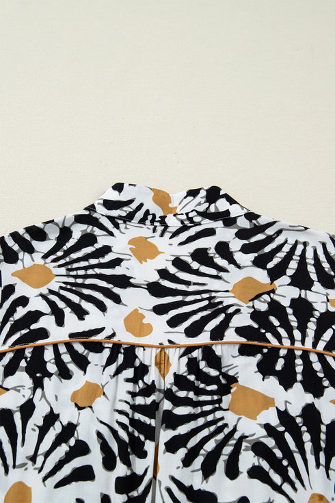 Abstract Floral Print A Line Split Neck Maxi Dress
