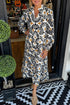 Abstract Floral Print A Line Split Neck Maxi Dress