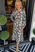 Abstract Floral Print A Line Split Neck Maxi Dress