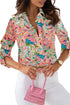 Abstract Floral Print Buttoned Sheath Long Sleeve Shirt