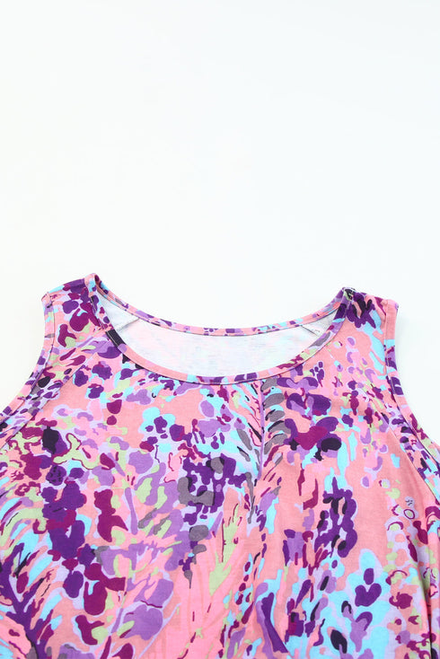 Abstract Floral Print Cold Shoulder Relaxed Blouse