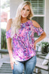 Abstract Floral Print Cold Shoulder Relaxed Blouse