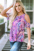 Abstract Floral Print Cold Shoulder Relaxed Blouse