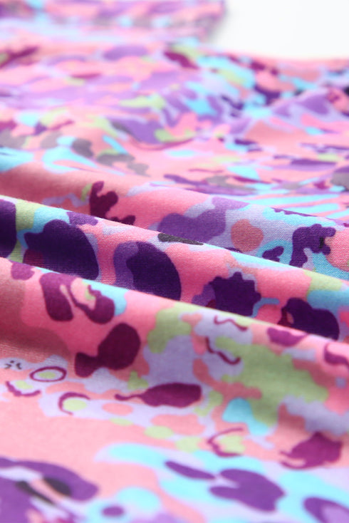 Abstract Floral Print Cold Shoulder Relaxed Blouse