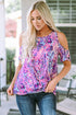 Abstract Floral Print Cold Shoulder Relaxed Blouse