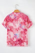 Abstract Floral Print Notch V Neck Rolled Sleeve Blouse