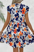 Abstract Floral Print Notched Neck Flutter Sleeve Tiered Mini Dress