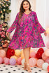 Abstract Floral Print Pleated H Line Mini Dress
