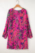 Abstract Floral Print Pleated H Line Mini Dress