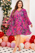 Abstract Floral Print Pleated H Line Mini Dress
