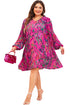 Abstract Floral Print Pleated H Line Mini Dress