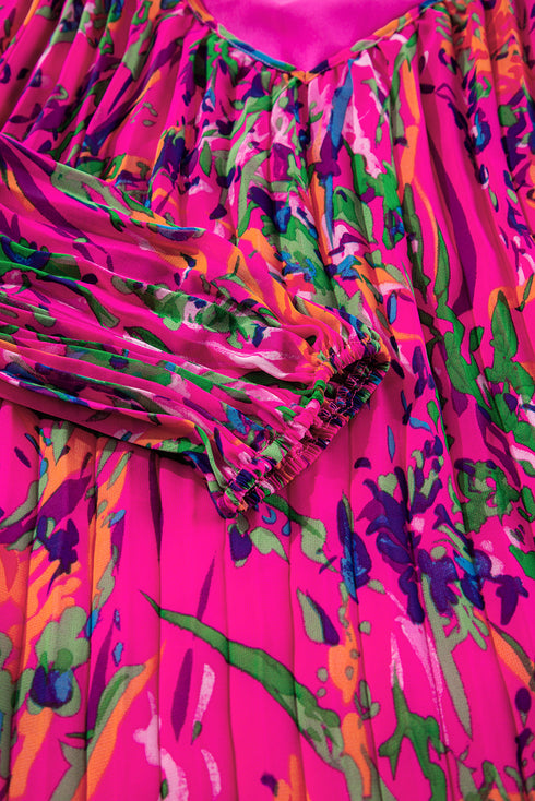 Abstract Floral Print Pleated H Line Mini Dress