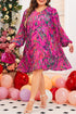 Abstract Floral Print Pleated H Line Mini Dress