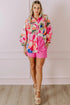 Abstract Floral Print Ruffle Detail Button Down Shirt