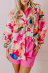 Abstract Floral Print Ruffle Detail Button Down Shirt