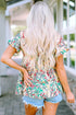 Abstract Floral Print Ruffle Sleeve V Neck Babydoll Blouse