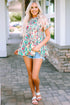 Abstract Floral Print Ruffle Sleeve V Neck Babydoll Blouse