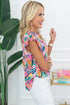 Abstract Floral Print Ruffled Flutter Sleeve Blouse