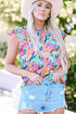 Abstract Floral Print Ruffled Flutter Sleeve Blouse