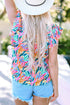 Abstract Floral Print Ruffled Flutter Sleeve Blouse