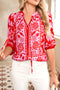 Abstract Floral Print Tie Neck Button Detail Blouse