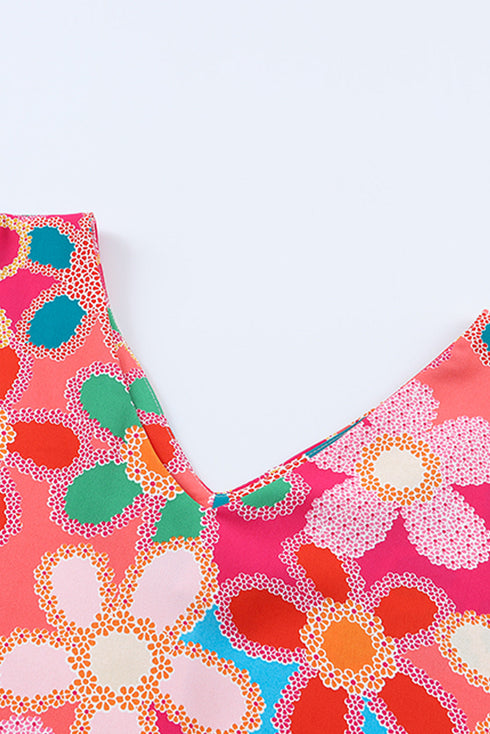 Abstract Floral Print V Neck Dolman Sleeve Blouse