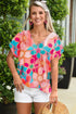 Abstract Floral Print V Neck Dolman Sleeve Blouse