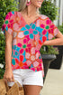 Abstract Floral Print V Neck Dolman Sleeve Blouse
