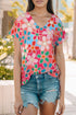 Abstract Floral Print V Neck Dolman Sleeve Blouse