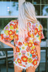 Abstract Floral Print V Neck Half Sleeve Relaxed Blouse